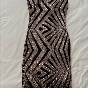 Fashion Nova Black and Gold Sheath Mini Dress